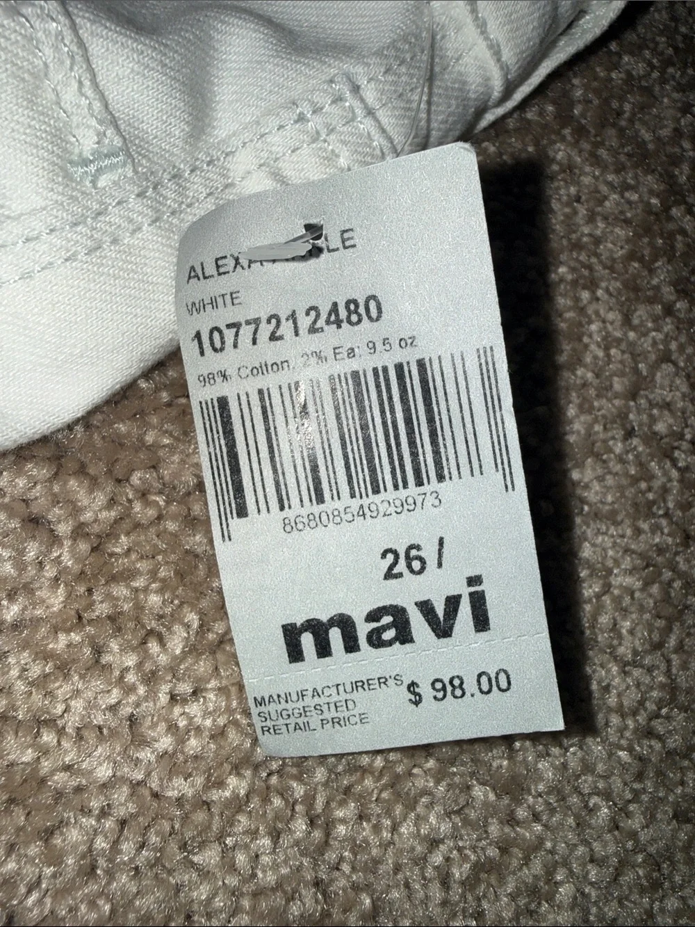 Mavi White Alexa Mid Rise Skinny Ankle Jeans - size 26 NWT. B12
